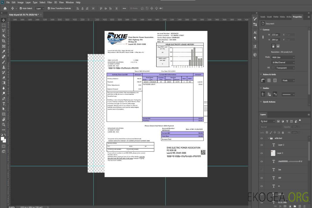 USA Mississipi Dixie Electric modèle de facture de services publics aux formats Word et PDF template